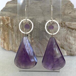 Deb Guyot Sterling Silver 925 Chunky Faceted Teardrop Amethyst Dangle Earrings